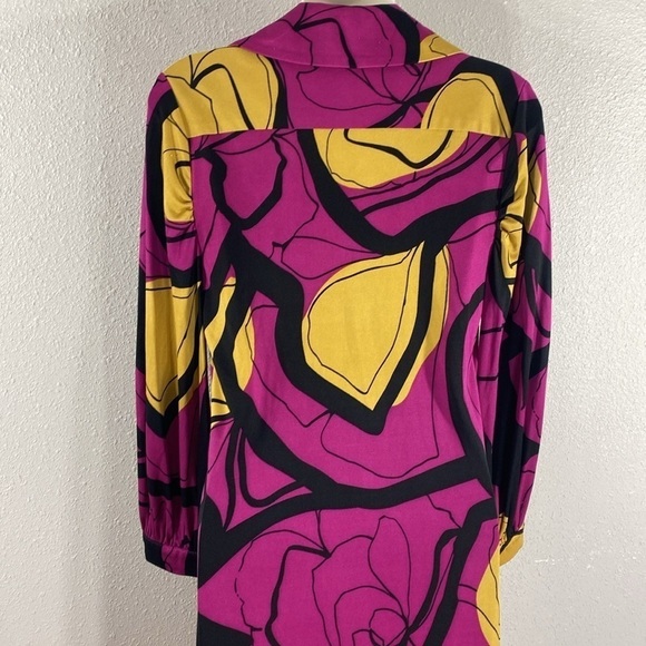 Anthropologie Yoana Baraschi Magenta Pink Yellow Black Floral Silk Shirt Dress M - Picture 10 of 14